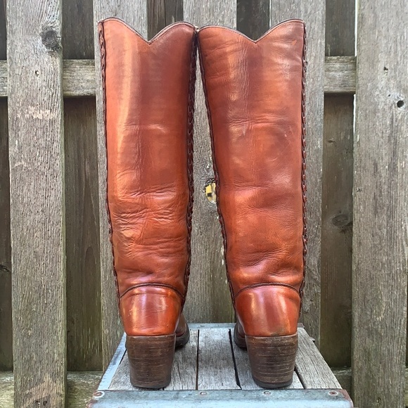 FRYE True Vintage Black Label Tall Knee High Braided Campus Brown Boots, Size 7 - Picture 4 of 12